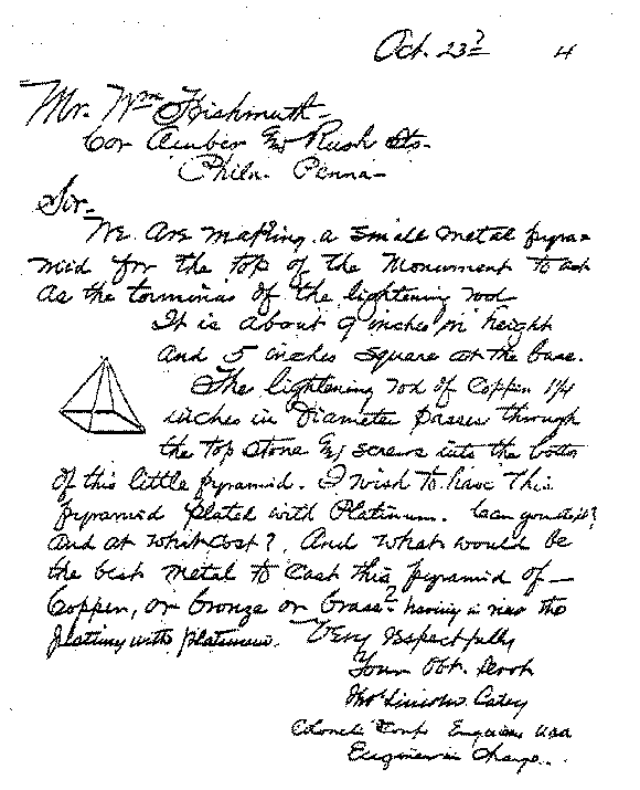 Letter for Making the Washington Monument Cap